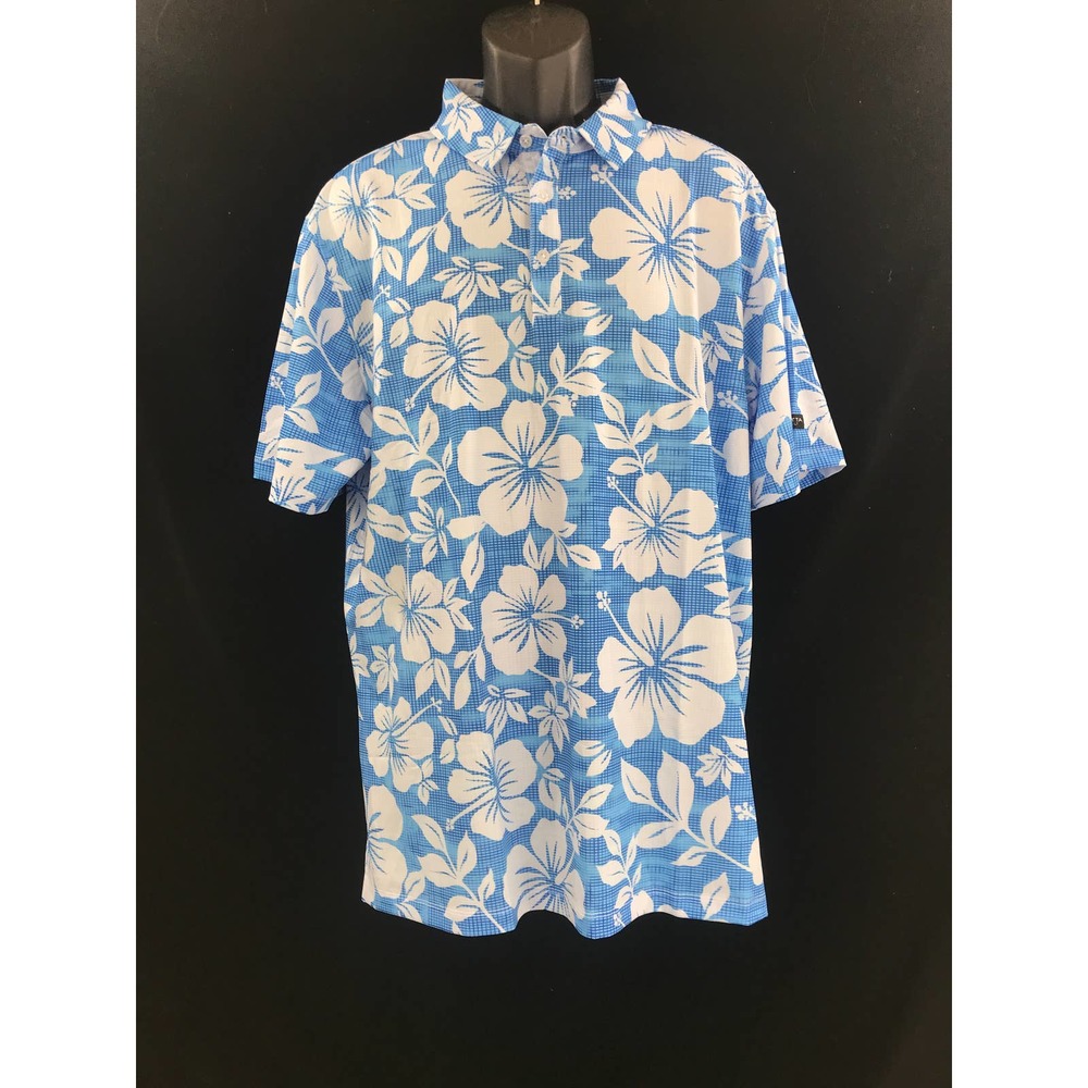 Men's Hawaiian print Golf Polo by Yatta  blue white floral Size M New